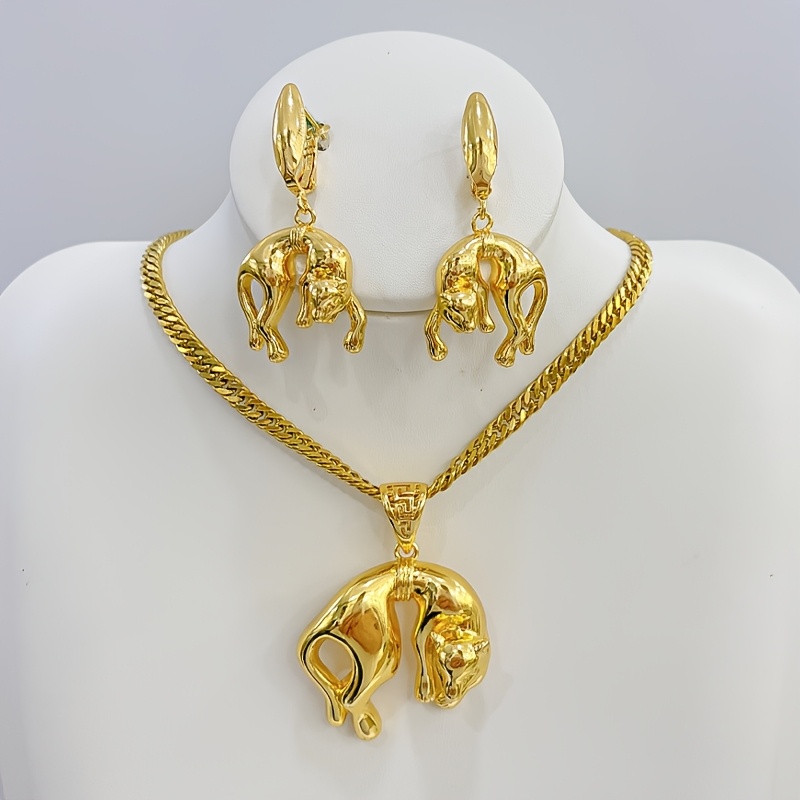 Leopard Earrings & Necklace Set Women's Jewelry